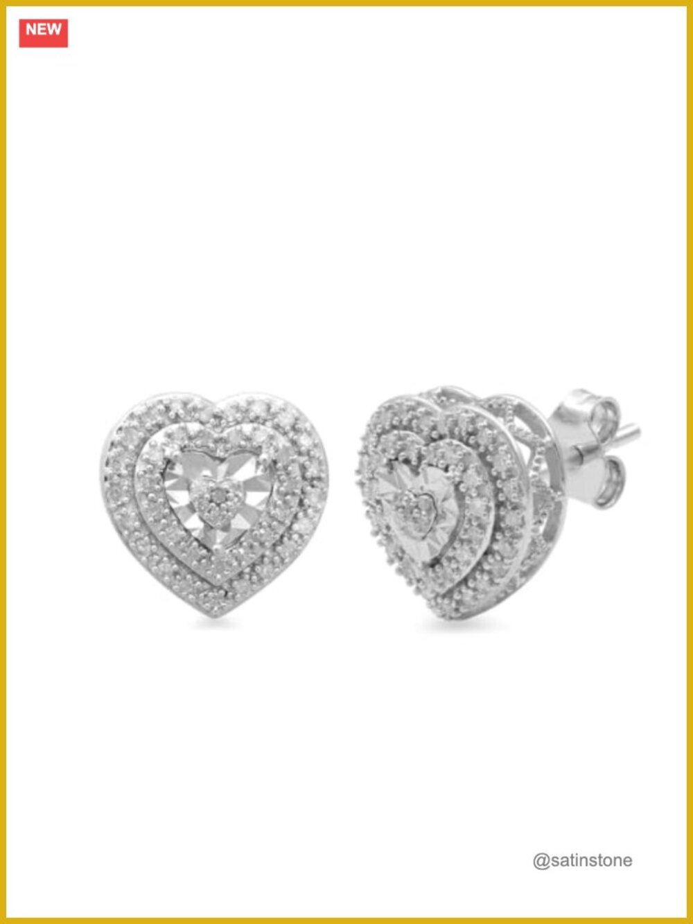 Solid 925 Sterling Silver Diamond Heart Stud Earrings for Women Push Back